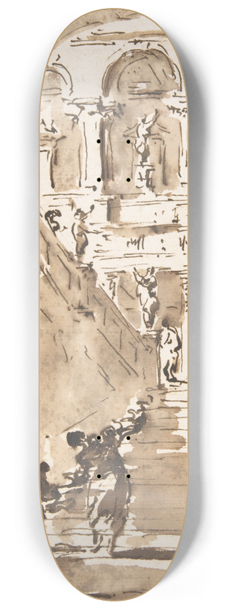Francesco Guardi - Architectural Fantasy; Figures on a Grand Staircase 8.25 inch art skate deck