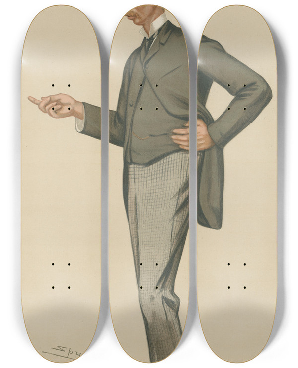 Triptych art skateboard deck of Leslie Matthew Ward Politicians Barnie The Hon Bernard Edward Barnaby Fitzpatrick August 12 1882 by Leslie Matthew Ward (1851-1922)