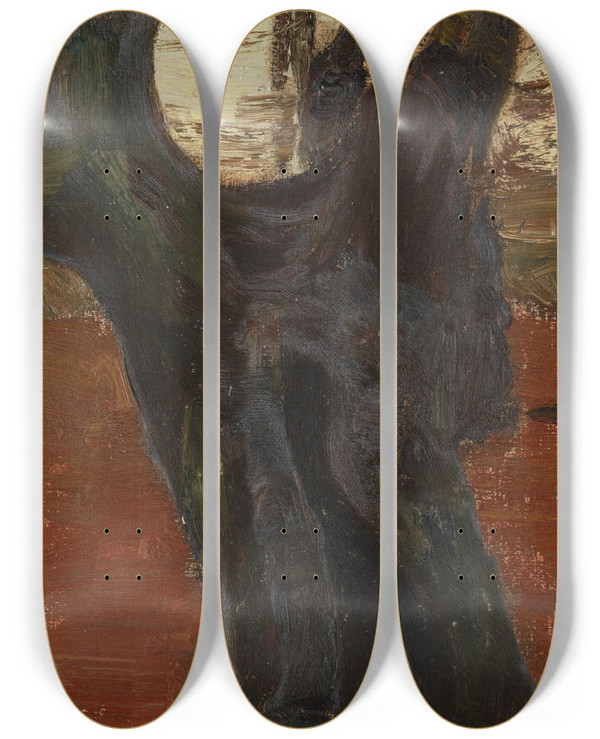 Triptych art skateboard deck of Gustav Kampmann Baumstudie by Gustav Kampmann (1859-1917)