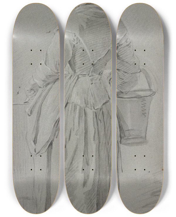 Triptych art skateboard deck of Jacobus Johannes Lauwers Eine Magd Mit Einem Henkelkorb In Rckenansicht Im Verlornen Profil Nach Links by Jacobus Johannes Lauwers (1753-1800)