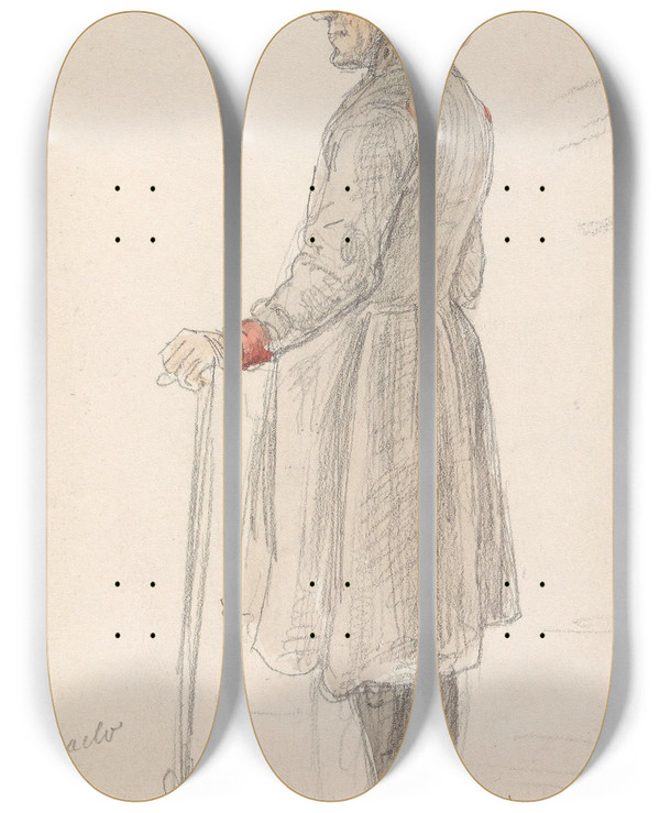 Triptych art skateboard deck of Adolph Tidemand Stende Mannsfigur Likens by Adolph Tidemand (1814-1876)