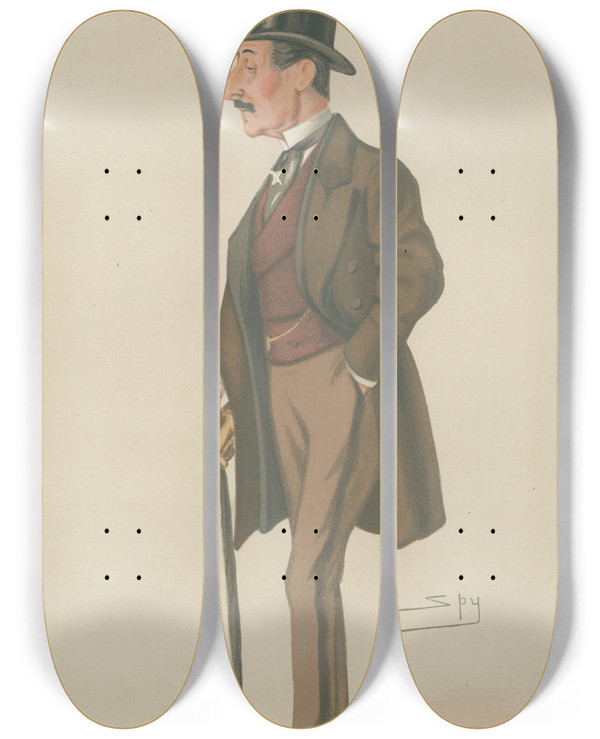 Triptych art skateboard deck of Leslie Matthew Ward Military And Navy A General General Sir Charles Hastings Doyle March 23 1878 by Leslie Matthew Ward (1851-1922)
