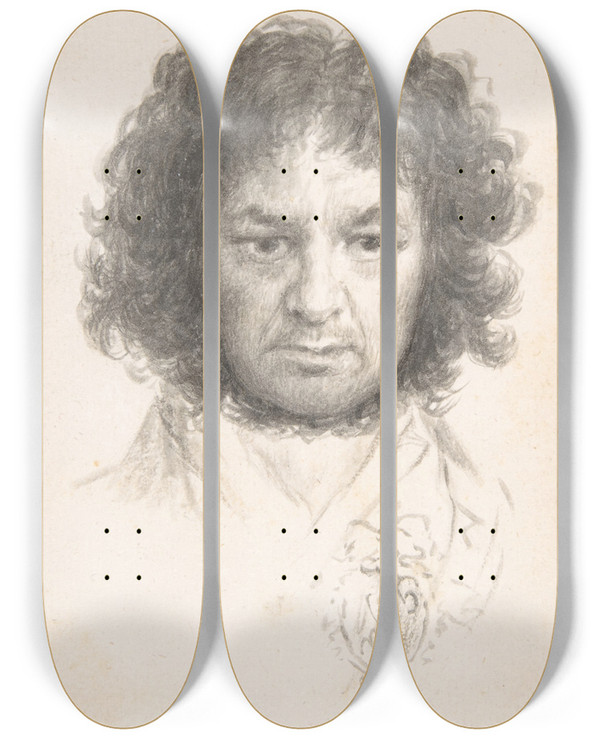 Triptych art skateboard deck of Francisco De Goya Selfportrait_2 by Francisco de Goya (1746-1828)