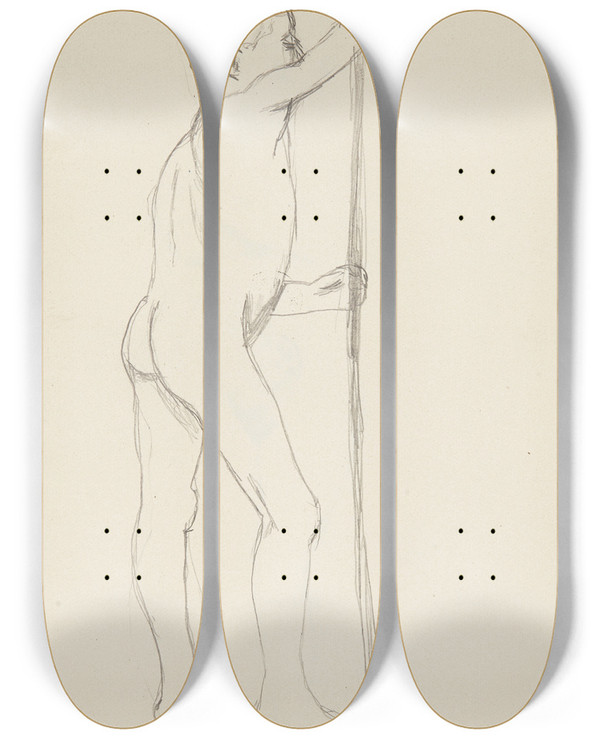 Triptych art skateboard deck of Adolf Sternschuss Akt Stojcego Mczyzny_8 by Adolf Sternschuss (1873-1915)
