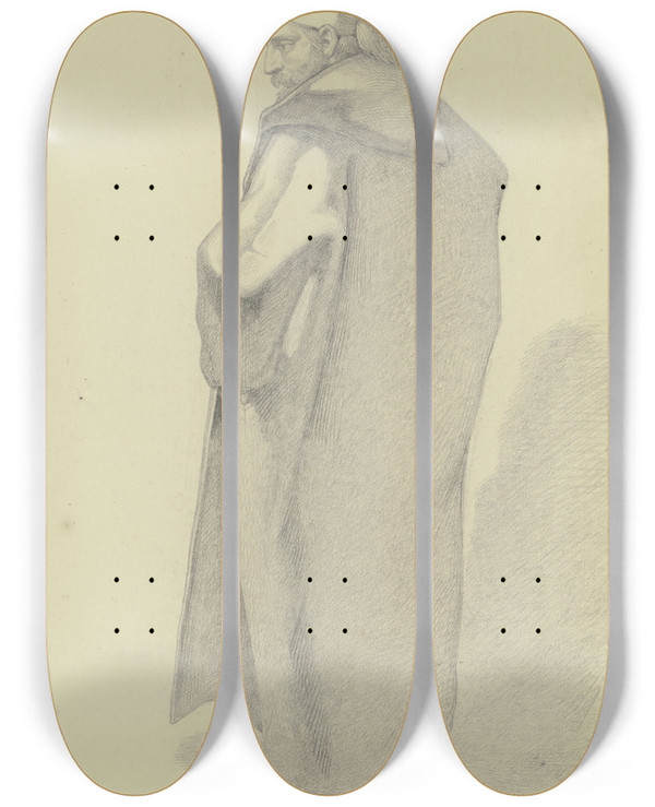 Triptych art skateboard deck of Ferdinand Fellner Orientreisender In Burnus Und Fez by Ferdinand Fellner (1799-1859)