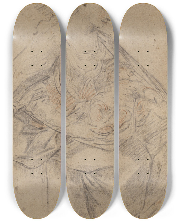 Triptych art skateboard deck of Guido Reni Nativity by Guido Reni (1575-1642)