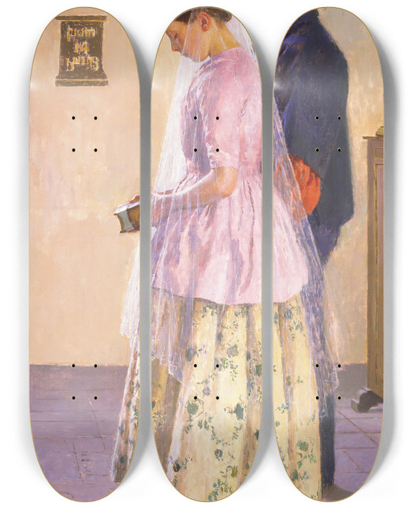 Triptych art skateboard deck of Gari Melchers The Wedding by Gari Melchers (1860-1932)