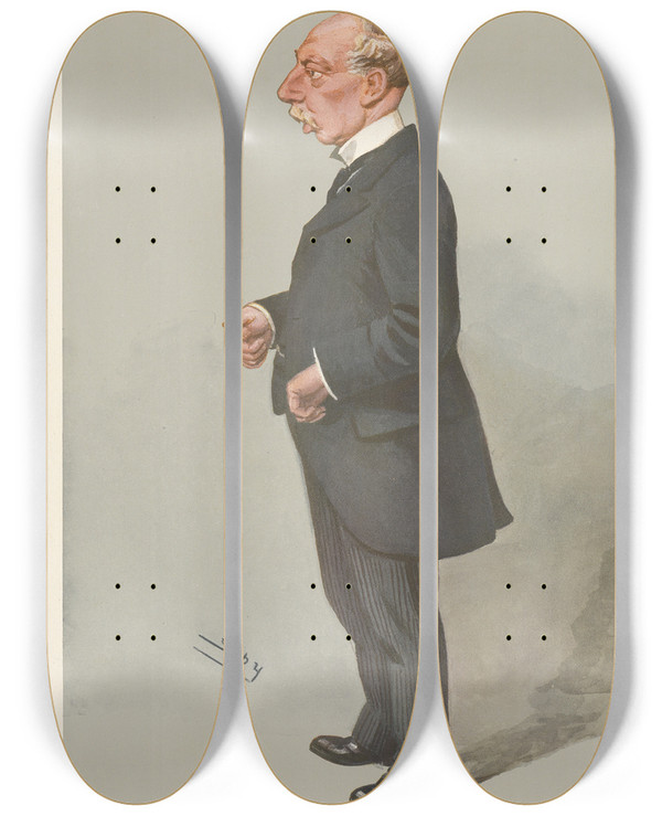 Triptych art skateboard deck of Leslie Matthew Ward Politicians Admiralty The Rt Hon Edmund Robertson 12 June 1907 by Leslie Matthew Ward (1851-1922)