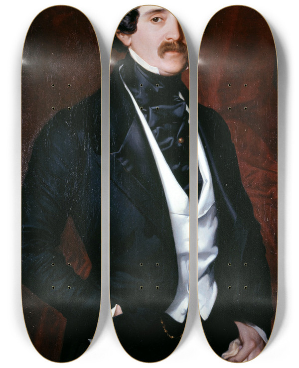 Triptych art skateboard deck of Victorlouis Mottez Portrait Dedouard Caillard by Victor-Louis Mottez (1809-1897)
