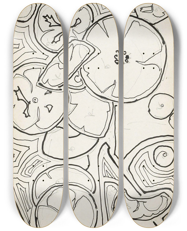 Triptych art skateboard deck of Reijer Stolk Ornament Met Bloemen En Bladeren by Reijer Stolk (1896-1945)