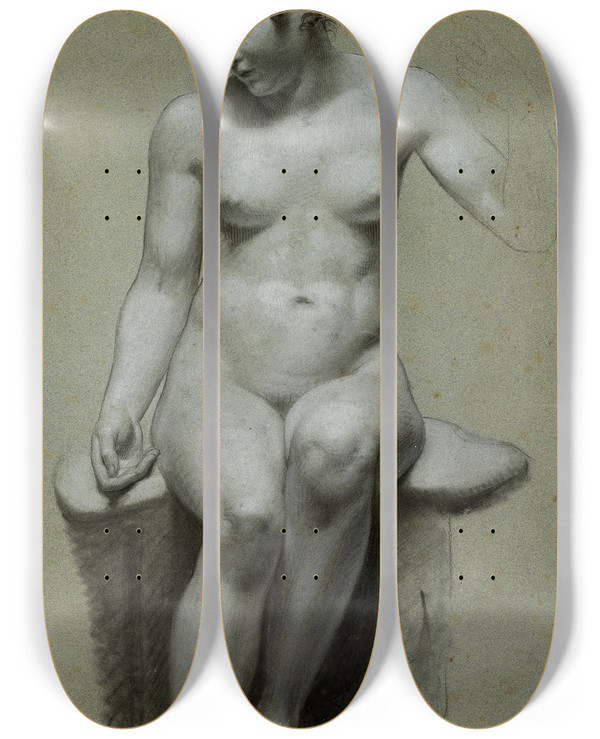 Triptych art skateboard deck of Pierrepaul Prudhon Seated Female Nude_2 by Pierre-Paul Prud'hon (1758-1823)