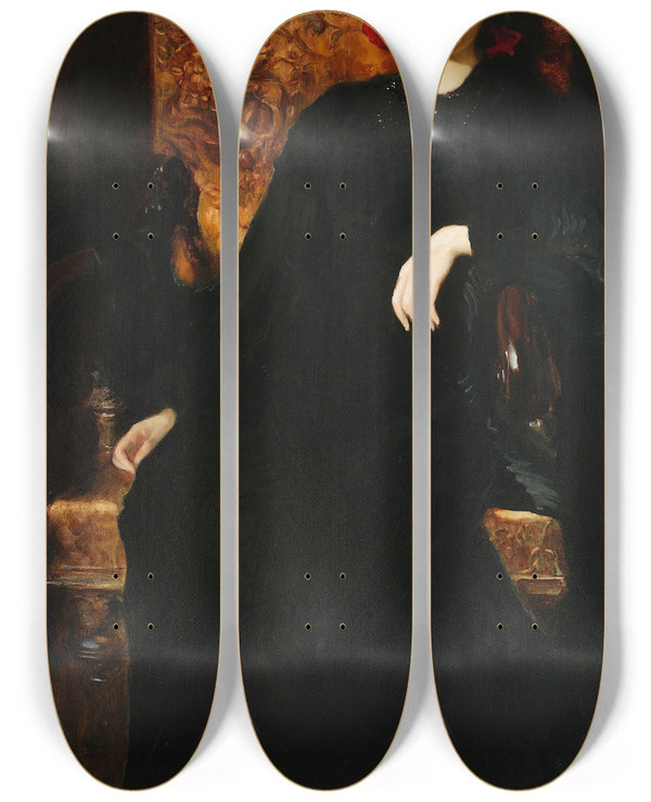 Triptych art skateboard deck of Kazimierz Stabrowski Portrait Of Julia Stabrowska Ne Janiszewska Artists Wife by Kazimierz Stabrowski (1869-1929)