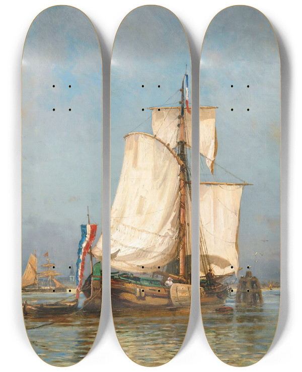 Triptych art skateboard deck of Alexei Petrovich Bogoliubov Naples by Alexey Petrovich Bogolyubov (1824-1896)