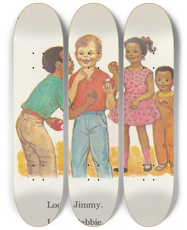Triptych art skateboard deck of Ruth Ives Laugh With Larry Pl4 by Ruth Ives (1914)