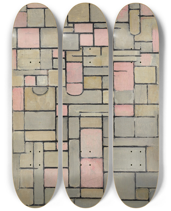 Triptych art skateboard deck of Piet Mondrian Composition 8 by Piet Mondrian (1872-1944)