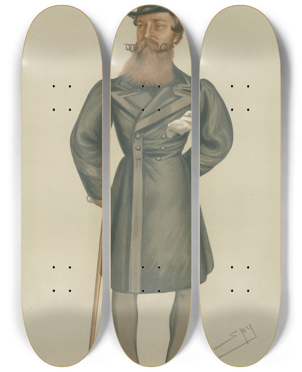 Triptych art skateboard deck of Leslie Matthew Ward Military And Navy Second In Zululand Majorgeneral Henry Hope Crealock March 16 1879 by Leslie Matthew Ward (1851-1922)