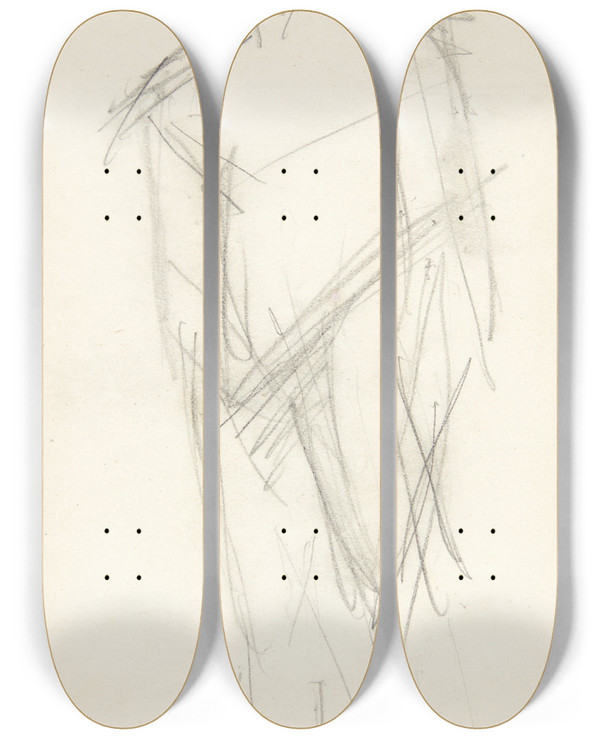 Triptych art skateboard deck of Edvard Weie Stende Mandlig Model En Face by Edvard Weie (1879-1943)