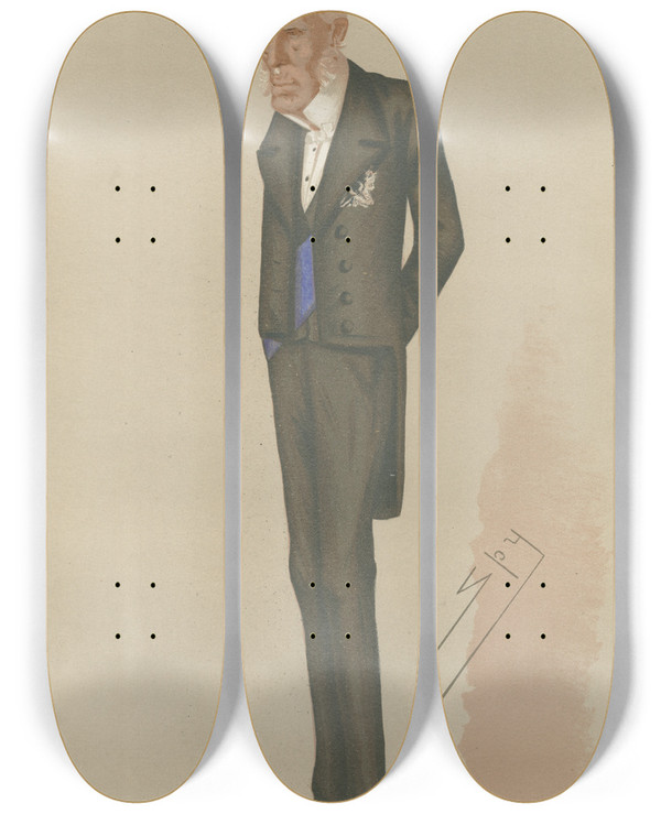Triptych art skateboard deck of Leslie Matthew Ward Royalty The Fourth Duke The Duke Of Cleveland August 4 1877 by Leslie Matthew Ward (1851-1922)