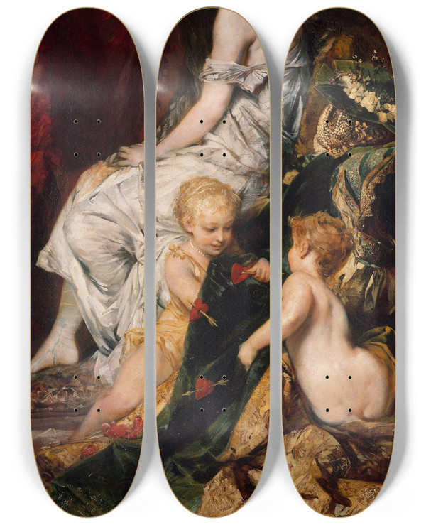 Triptych art skateboard deck of Hans Makart The Dream After The Ball by Hans Makart (1840-1884)