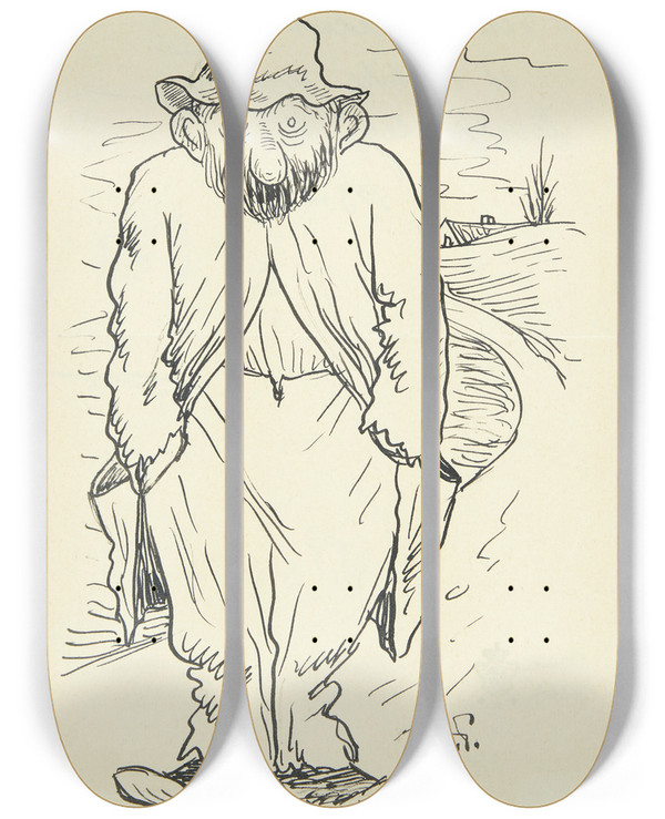 Triptych art skateboard deck of Robert Storm Petersen Blad Til Dagens Flue_6 by Robert Storm Petersen (1882-1949)