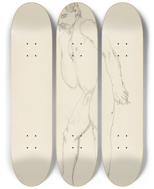 Triptych art skateboard deck of Adolf Sternschuss Akt Stojcego Pochylonego Mczyzny_2 by Adolf Sternschuss (1873-1915)