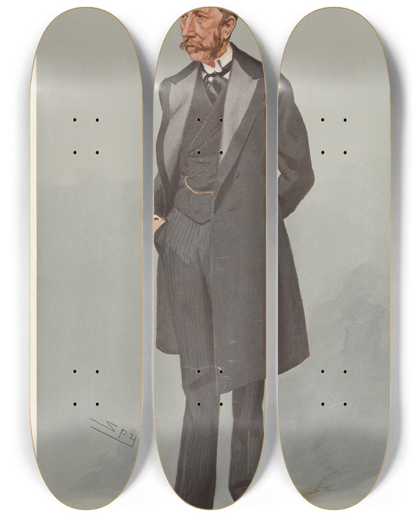 Triptych art skateboard deck of Leslie Matthew Ward Diplomacy The Rt Hon Sir Nicholas Oconor 1 May 1907 by Leslie Matthew Ward (1851-1922)