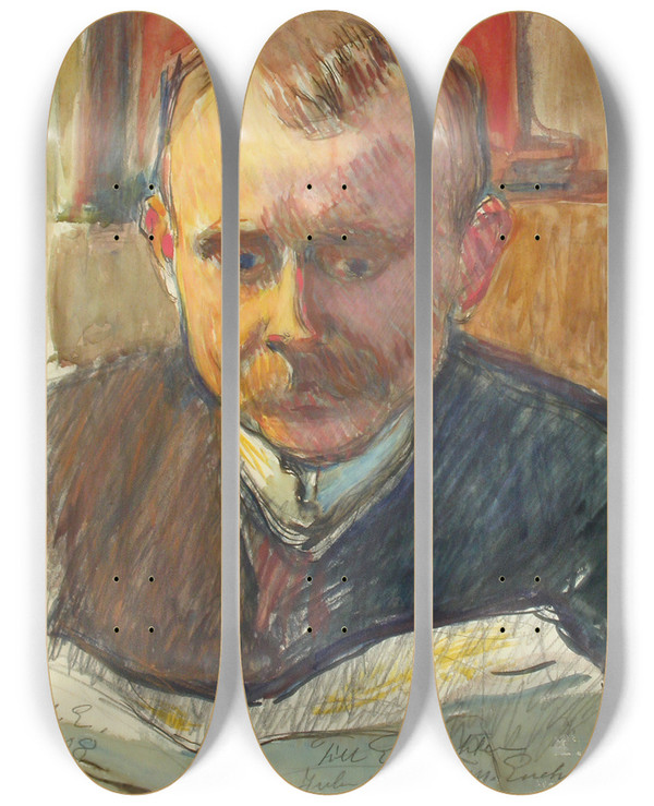 Triptych art skateboard deck of Magnus Enckell Portrait Of Edvard Richter by Magnus Enckell (1870-1925)