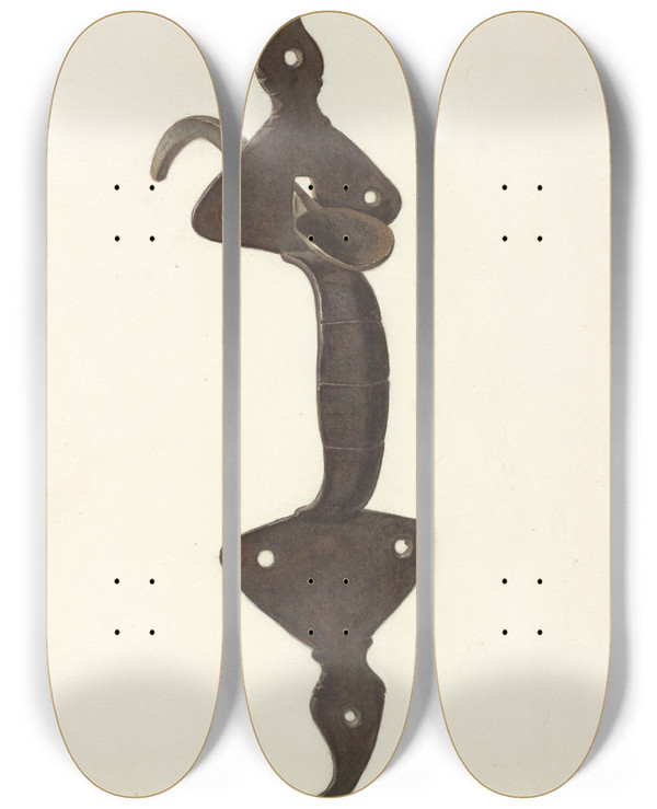 Triptych art skateboard deck of Franklyn Syres Door Latch by Franklyn Syres