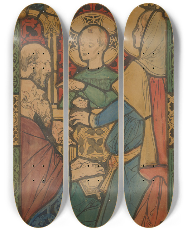 Triptych art skateboard deck of Jzef Mehoffer Twelveyearold Christ Teaching In The Temple by Jozef Mehoffer (1869-1946)