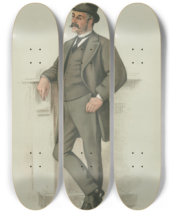 Triptych art skateboard deck of Thobald Chartran Vanity Fair Military And Navy A Crimean Hero Majorgeneral Edwyn Sherard Burnaby March 10 1883 by Theobald Chartran (1849-1907)