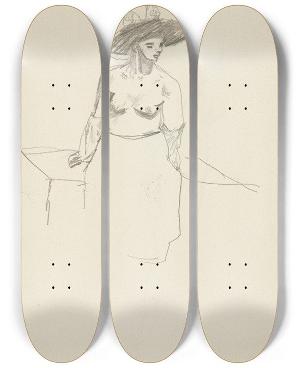 Triptych art skateboard deck of Adolf Sternschuss Pakt Siedzcej Kobiety W Kapeluszu by Adolf Sternschuss (1873-1915)