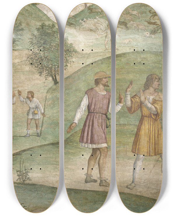Triptych art skateboard deck of Bernardino Luini The Misfortunes Of Cephalus by Bernardino Luini (1480-1532)