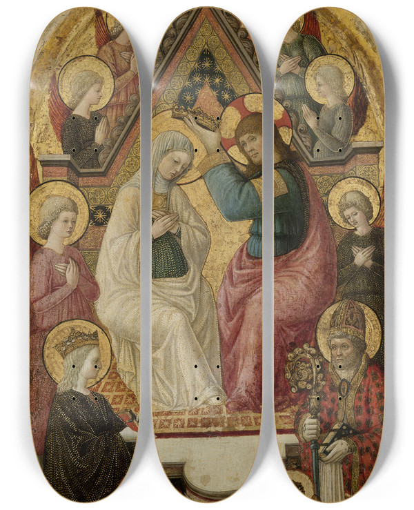 Triptych art skateboard deck of Lucchese Master The Coronation Of The Virgin by Lucchese Master