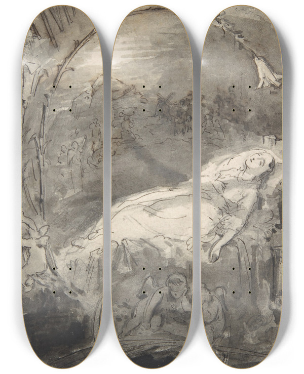 Triptych art skateboard deck of Daniel Vierge Maison De Nazaret by Daniel Vierge (1851-1904)