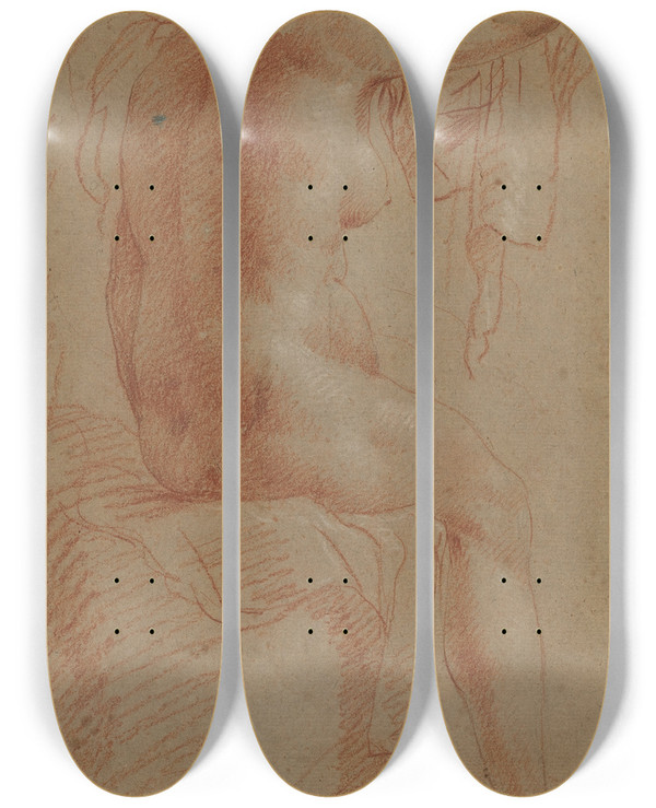 Triptych art skateboard deck of Italian 17Th Century Nude Female Figure Verso by Italian 17th Century