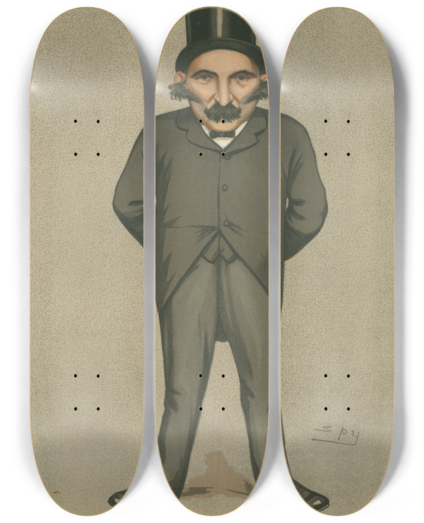 Triptych art skateboard deck of Leslie Matthew Ward Politicians The Constututional Union Mr Charles Wallwyn Radcliffe Cooke July 30 1892 by Leslie Matthew Ward (1851-1922)