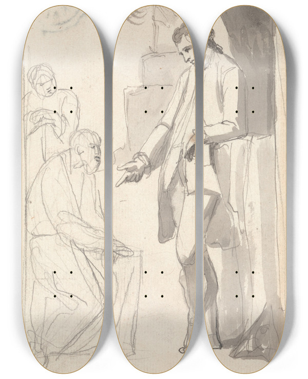 Triptych art skateboard deck of George Romney Major Thomas Pearson And The Brahman_1 by George Romney (1734-1802)