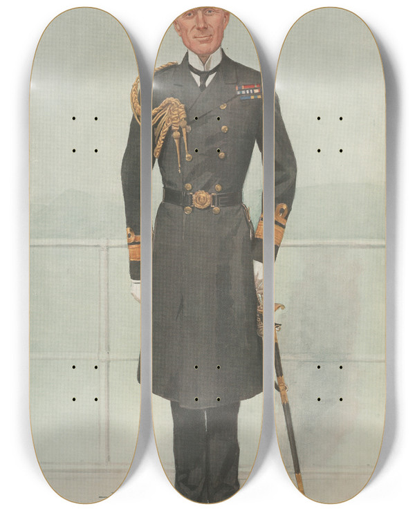 Triptych art skateboard deck of Leslie Matthew Ward Military And Navy Commodore Hms Yachts Rear Admiral Sir Colin Keppel by Leslie Matthew Ward (1851-1922)
