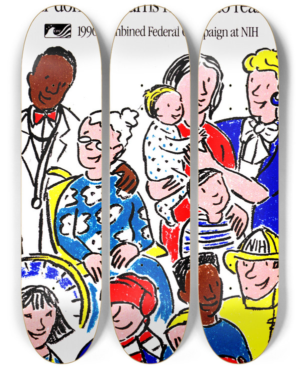 Triptych art skateboard deck of National Institutes Of Health Give Hope A Hand by National Institutes Of Health (1887)
