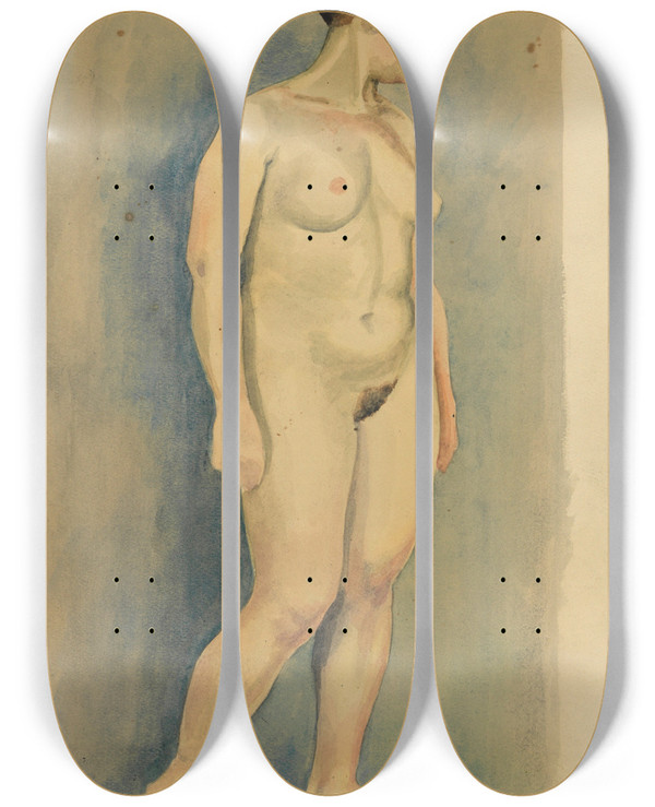 Triptych art skateboard deck of Karl Wiener Weiblicher Akt V_2 by Karl Wiener (1901-1949)