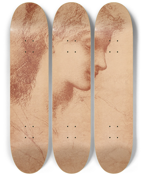 Triptych art skateboard deck of Sir Edward Coley Burnejones Beauty by Sir Edward Coley Burne-Jones (1833-1898)