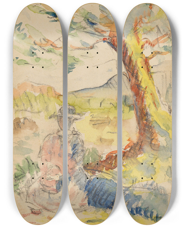 Triptych art skateboard deck of Henriedmond Cross Femme Sous Un Arbre by Henri-Edmond Cross (1856-1910)