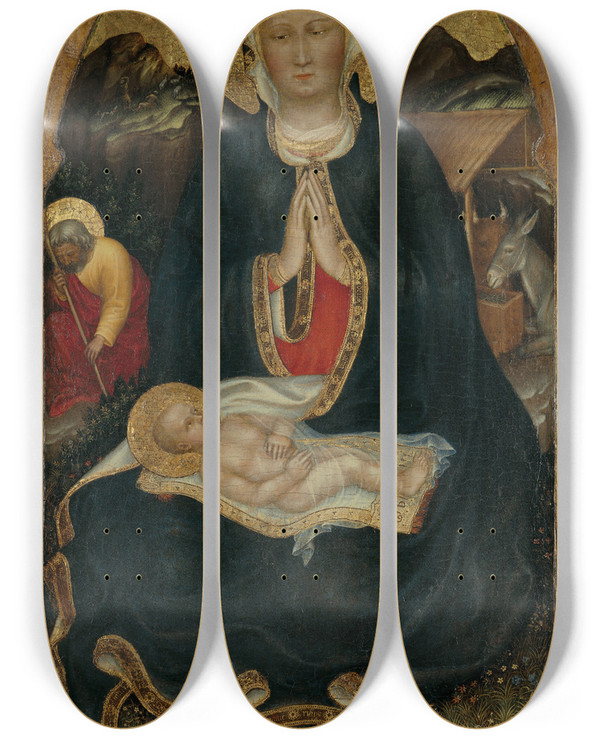 Triptych art skateboard deck of Gentile Da Fabriano Nativity by Gentile da Fabriano (1370-1427)