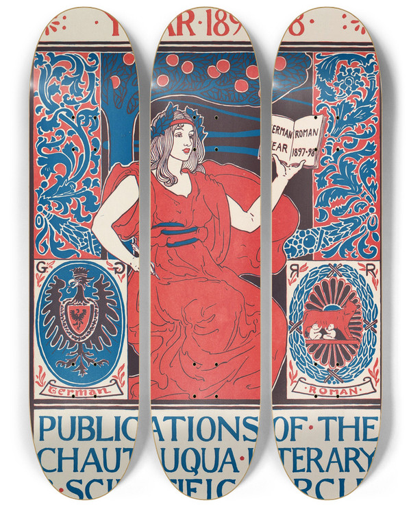 Triptych art skateboard deck of Louis Rhead Clsc Books by Louis Rhead (1857-1926)