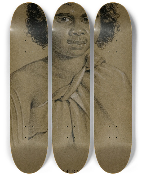 Triptych art skateboard deck of Charles Rodius Morirang Shoalhaven Tribe New South Wales by Charles Rodius (1802-1860)