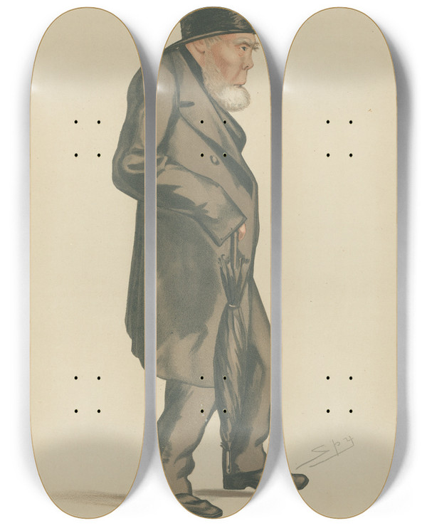 Triptych art skateboard deck of Leslie Matthew Ward Politicians Ninetyone The Earl Of Mountcashell September 8 1883 by Leslie Matthew Ward (1851-1922)