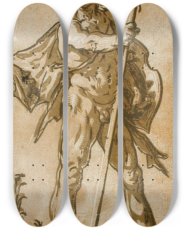 Triptych art skateboard deck of Hendrick Goltzius Mars_1 by Hendrick Goltzius (1558-1617)