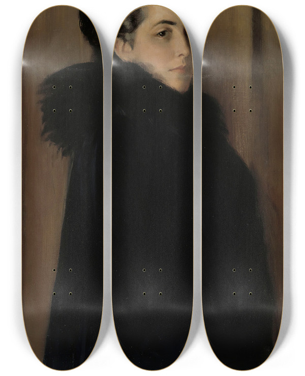 Triptych art skateboard deck of Albert Edelfelt Portrait Of The Artists Wife Ellan Edelfelt by Albert Edelfelt (1854-1905)