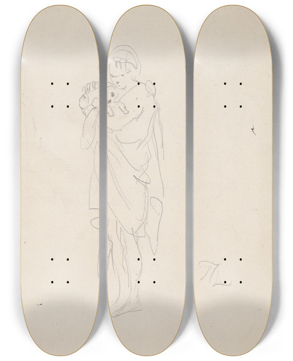Triptych art skateboard deck of Sir Joshua Reynolds Woman Holding Dog by Sir Joshua Reynolds (1723-1792)