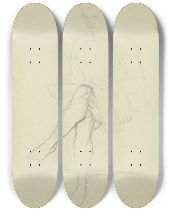Triptych art skateboard deck of Victor Mller Sitzender Hartmut Als Akt Aus Ritter Hartmut Von Kronberg Bei Dem Reformator Oecolampadius In Basel by Victor Muller (1829-1871)